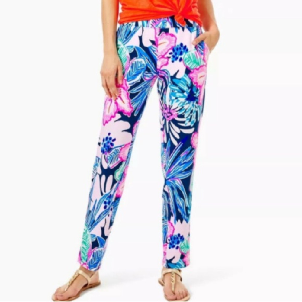 Lilly Pulitzer Malani Knit Pant in High Tide Navy Sugar Mambo Size Small